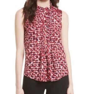 Kate Spade Pintuck Gold Button Sleeveless Silk Top SIZE XS